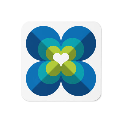 Mid Century Modern Blue LoverLeaf Square Coaster top view