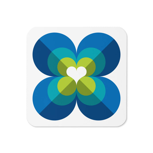 Mid Century Modern Blue LoverLeaf Square Coaster top view