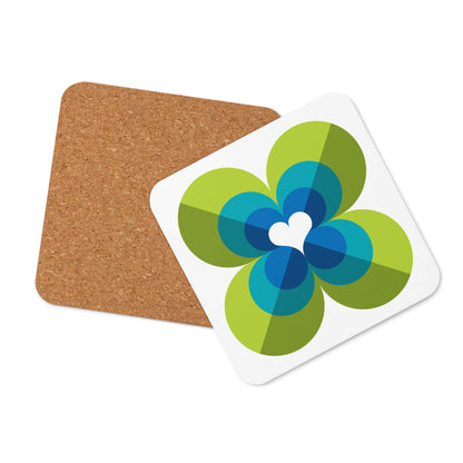 Mid Century Modern Green LoverLeaf Square Coaster with cork bottom