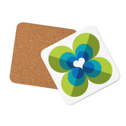 Mid Century Modern Green LoverLeaf Square Coaster with cork bottom