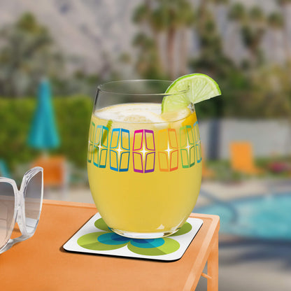 Mid Century Modern Green LoverLeaf Square Coaster with cocktail at the pool