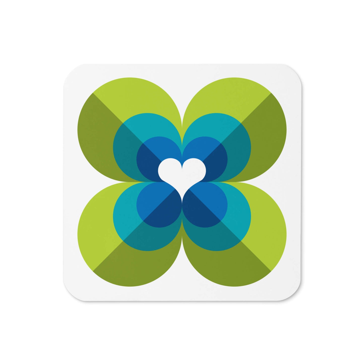 Mid Century Modern Aqua Green LoverLeaf Square Coaster top view