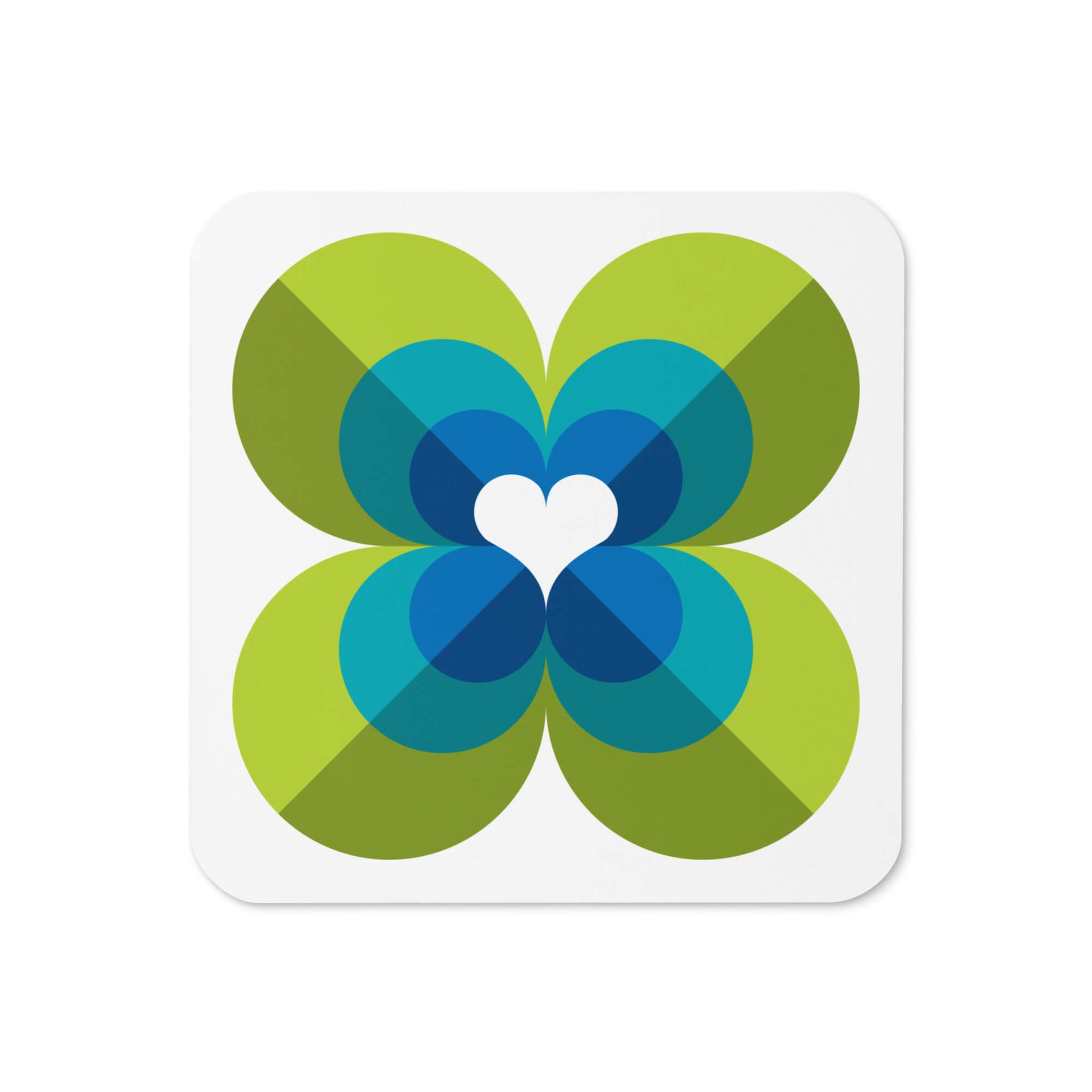 Mid Century Modern Aqua Green LoverLeaf Square Coaster top view
