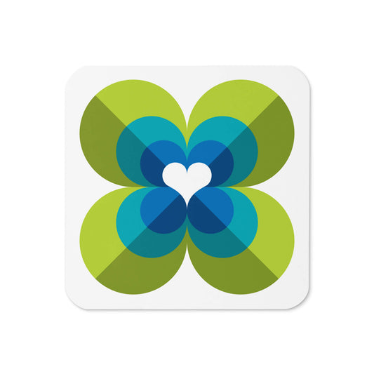 Mid Century Modern Aqua Green LoverLeaf Square Coaster top view