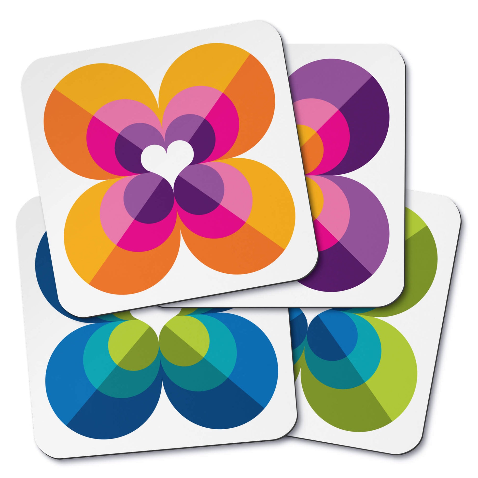 Mid Century Modern Multicolor LoverLeaf Square Coasters set of 4 top view