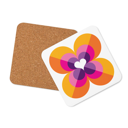 Mid Century Modern Orange LoverLeaf Square Coaster with cork bottom