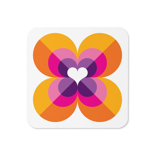 Mid Century Modern Orange LoverLeaf Square Coaster top view