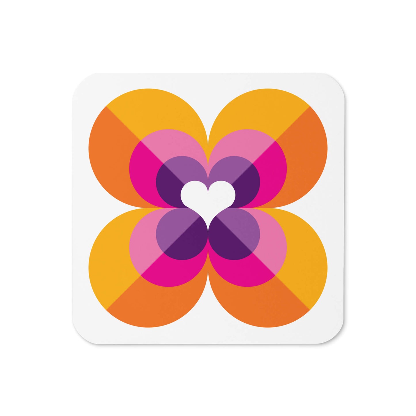 Mid Century Modern Orange LoverLeaf Square Coasters top view