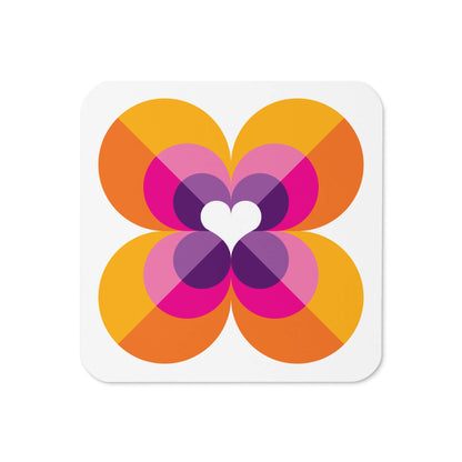 Mid Century Modern Orange LoverLeaf Square Coasters top view