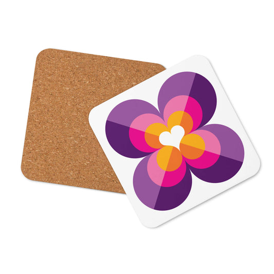 Mid Century Modern Purple LoverLeaf Square Coaster with cork bottom