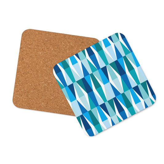 Mid Century Modern Blue LozAnges Square Single Coaster with cork bottom