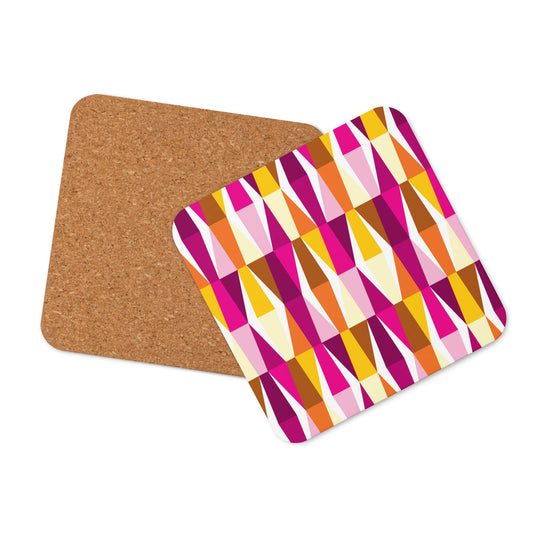 Mid Century Modern Orange LozAnges Square Single Coaster with cork bottom