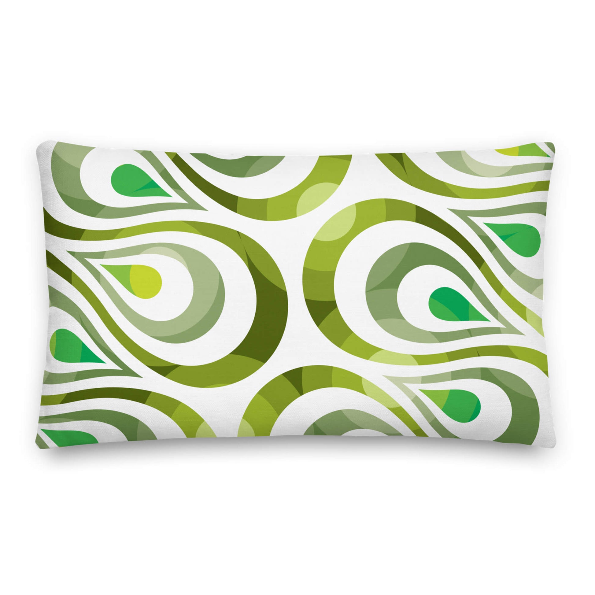 Mid Century Modern Olive Green TearDrops 20" x 12" Rectangular Throw Pillow front view