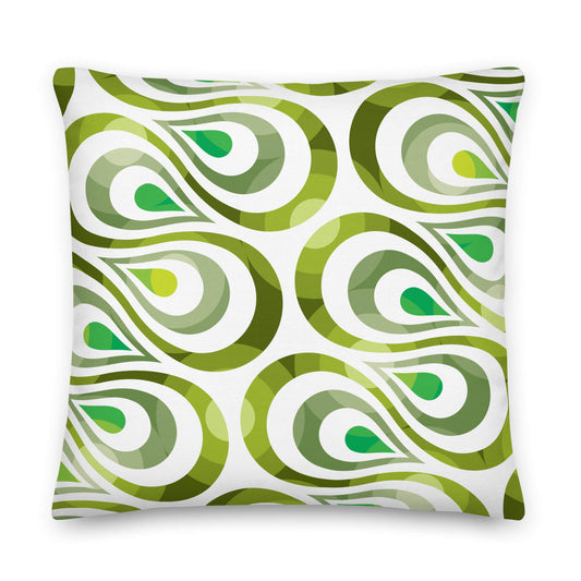 Mid Century Modern Olive Green TearDrops 22" Square Throw Pillow front view
