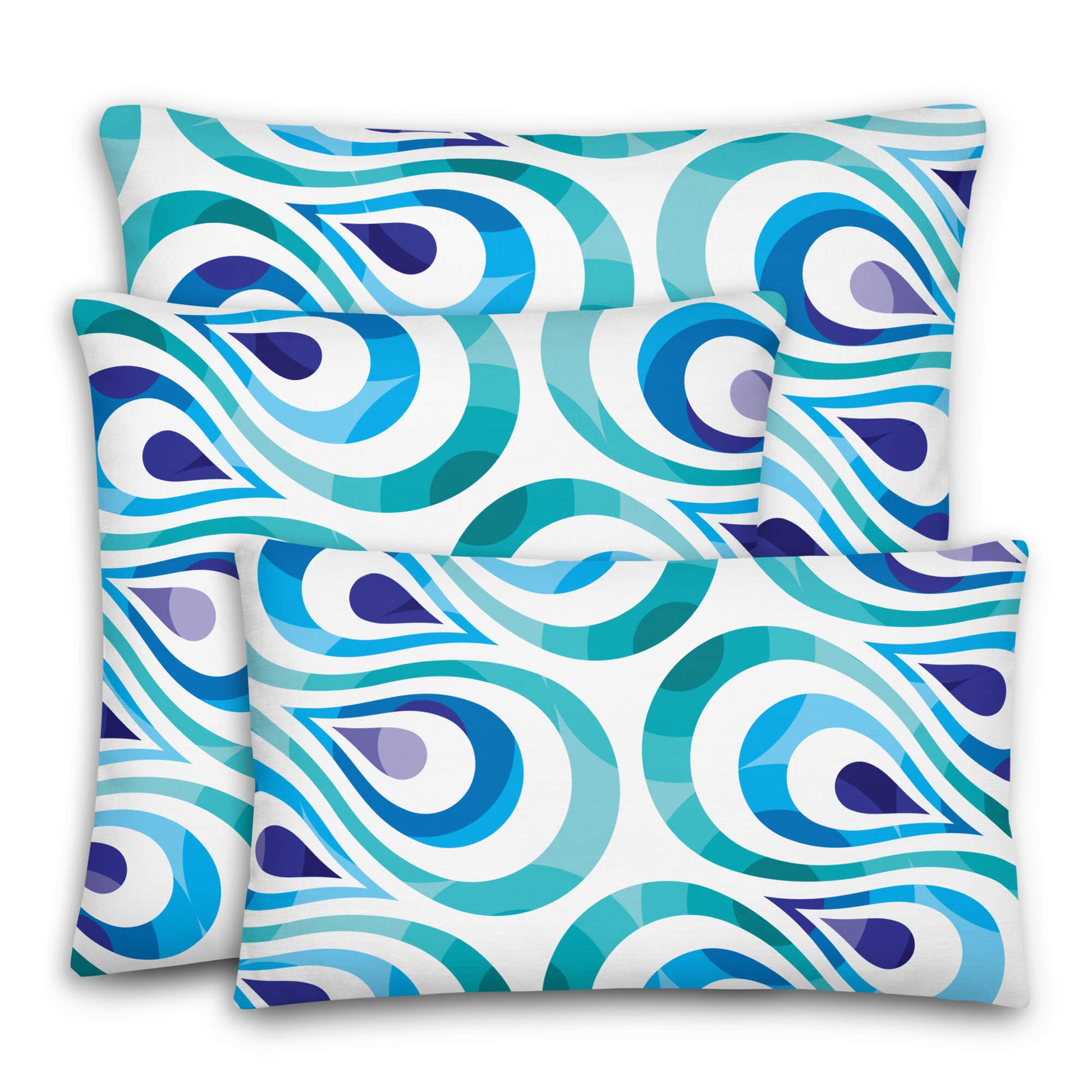 Mid Century Modern Aqua Blue TearDrops Throw Pillows trio of sizes