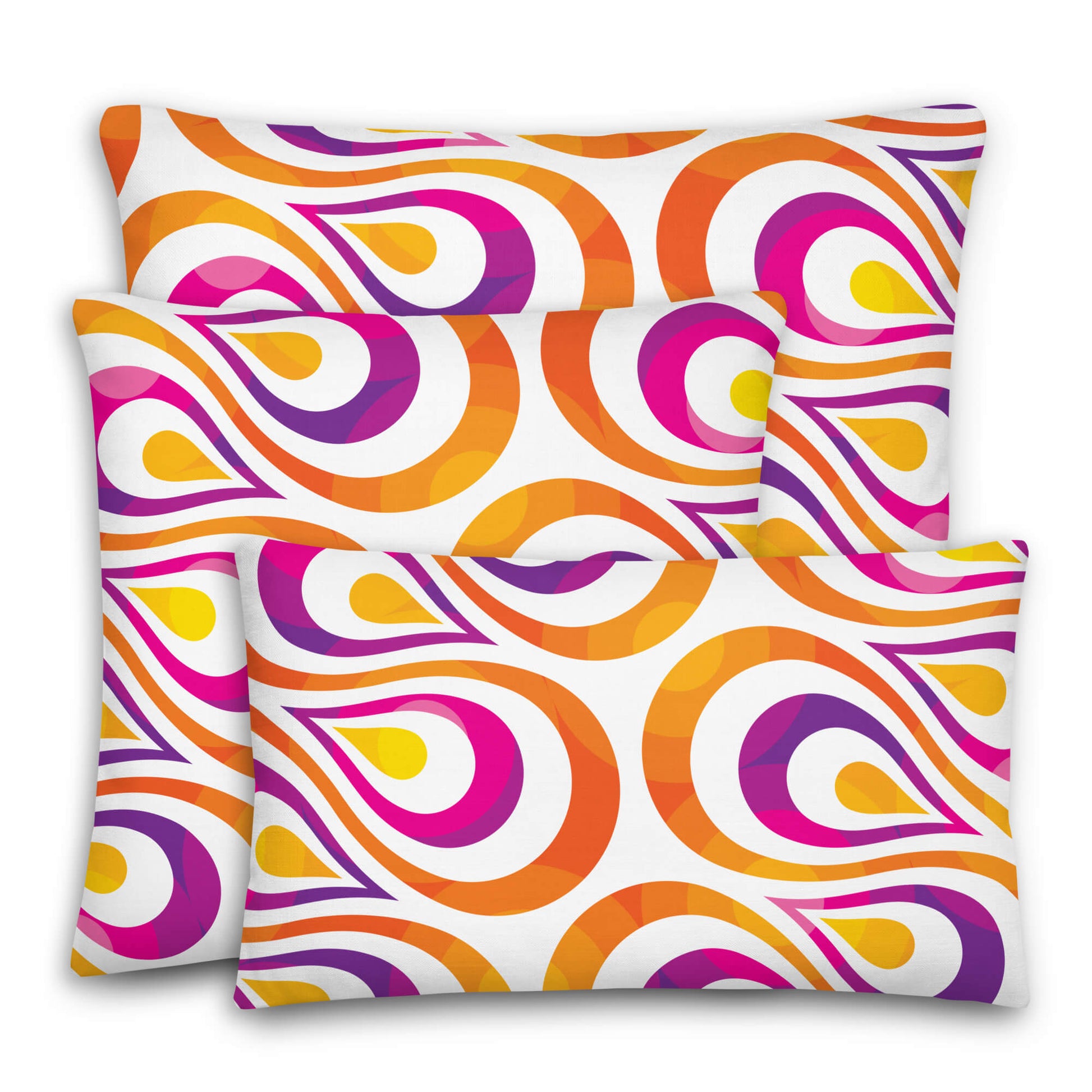 Mid Century Modern Orange Purple TearDrops 20" x 12" Rectangular Throw Pillow trio