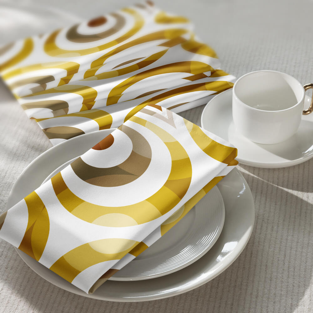 Mid Century Modern Shag Gold TearDrops Cloth Napkins Set of 4 with coffee
