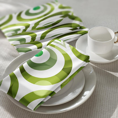 Mid Century Modern Olive Green TearDrops Cloth Napkins Set of 4 with coffee