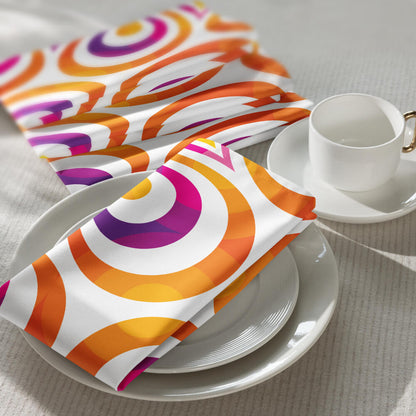 Mid Century Modern Orange Purple TearDrops Cloth Napkins Set of 4 with coffee