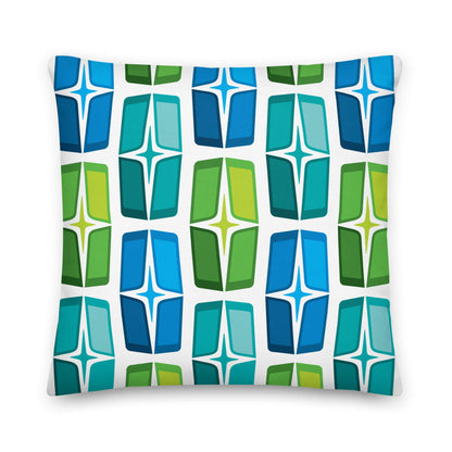 Mid Century Modern Blue Aqua AstroShields 18" Square Outdoor Pillow front view