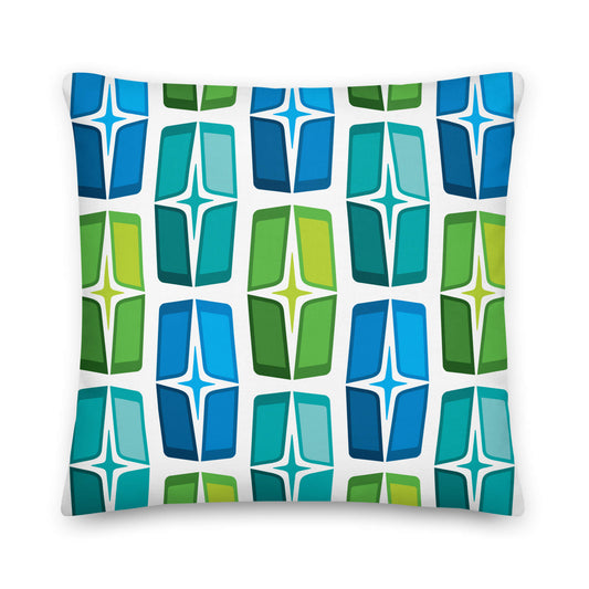 Mid Century Modern Blue Green AstroShields 18" Square Outdoor Pillow front view
