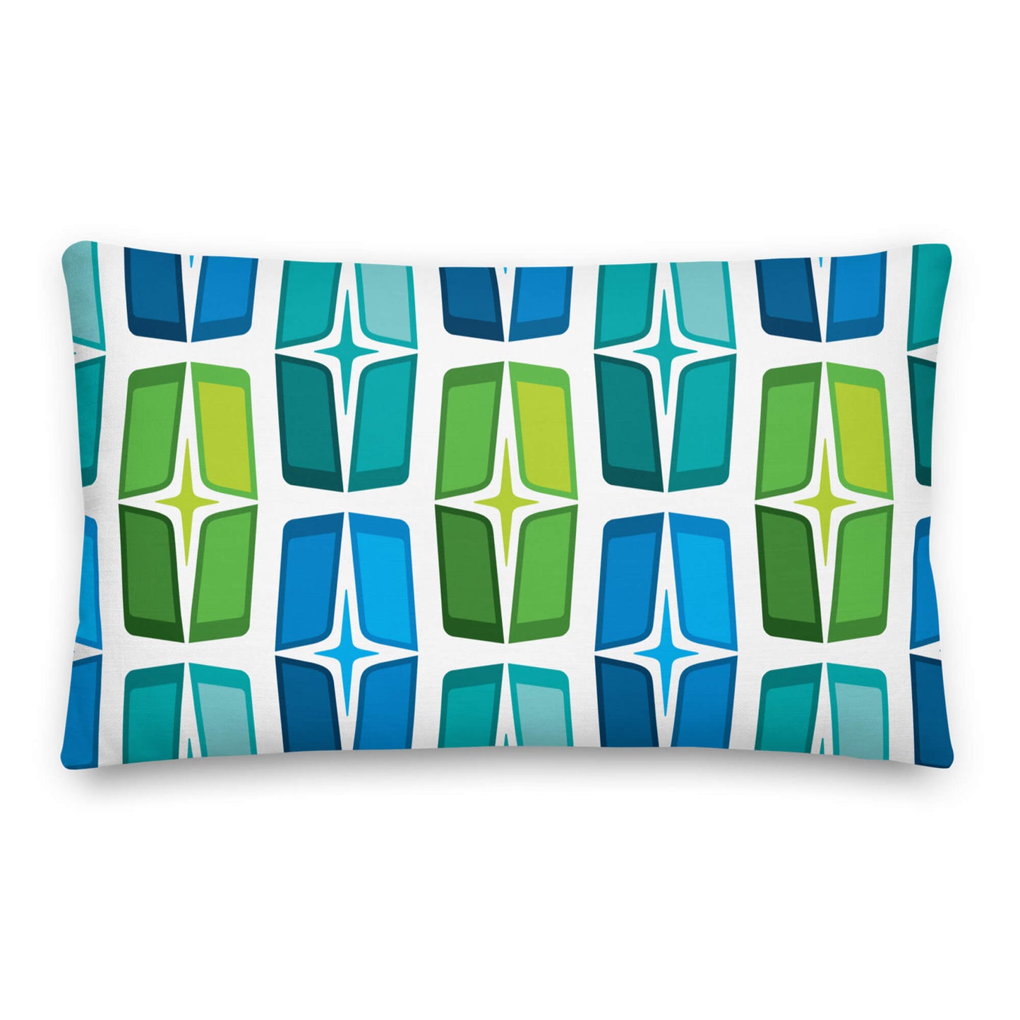 Mid Century Modern Blue Green AstroShields 20" x 14" Rectangular Outdoor Pillow front view