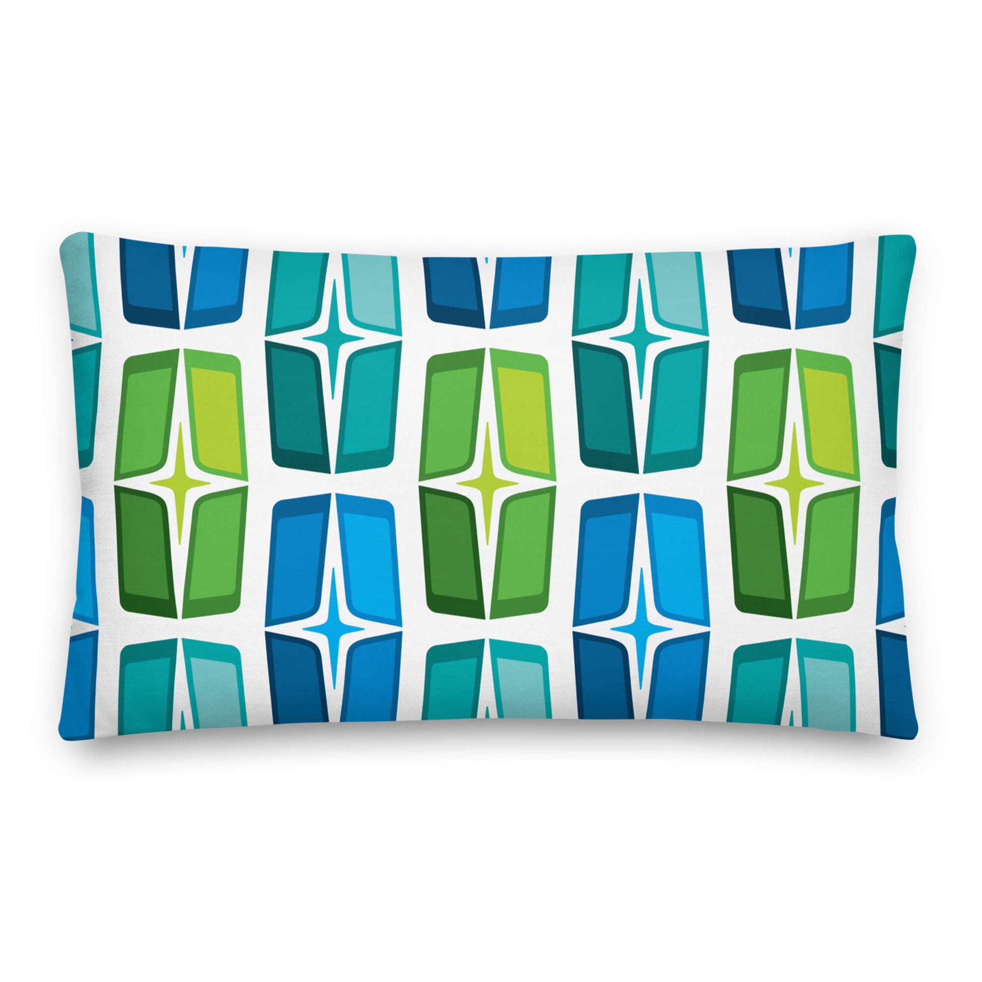 Mid Century Modern Blue Green AstroShields 20" x 14" Rectangular Outdoor Pillow front view