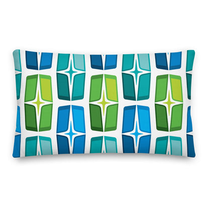 Mid Century Modern Blue Green AstroShields 20" x 14" Rectangular Outdoor Pillow front view