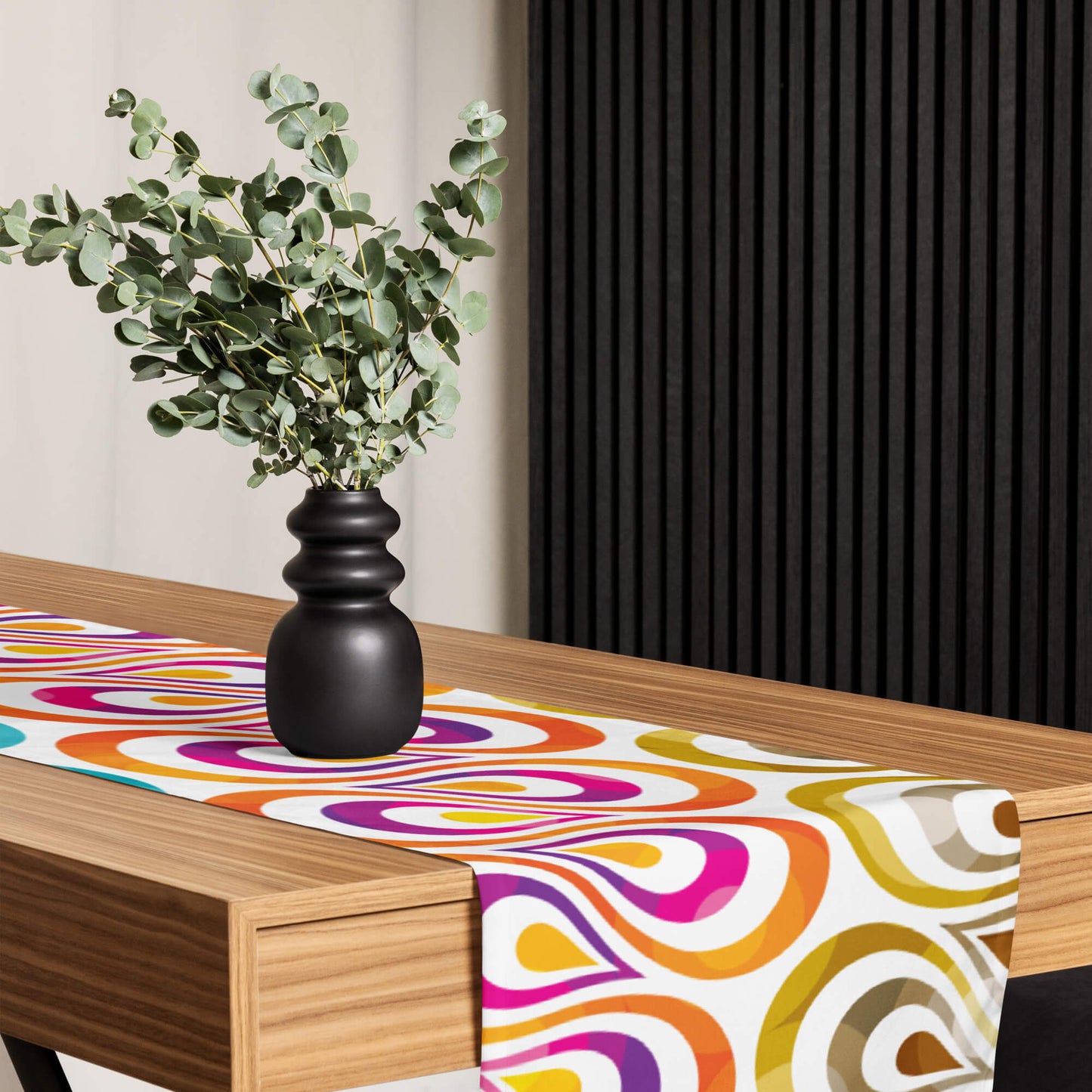 Mid Century Modern Multicolor TearDrops Table Runner table setup