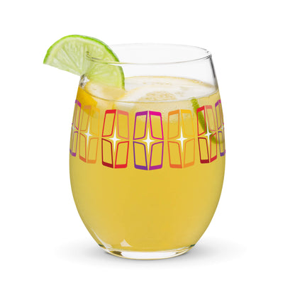 Copy of Mid Century Modern Orange AstroShields 15 oz Stemless Wine Glass with Juice Cocktail