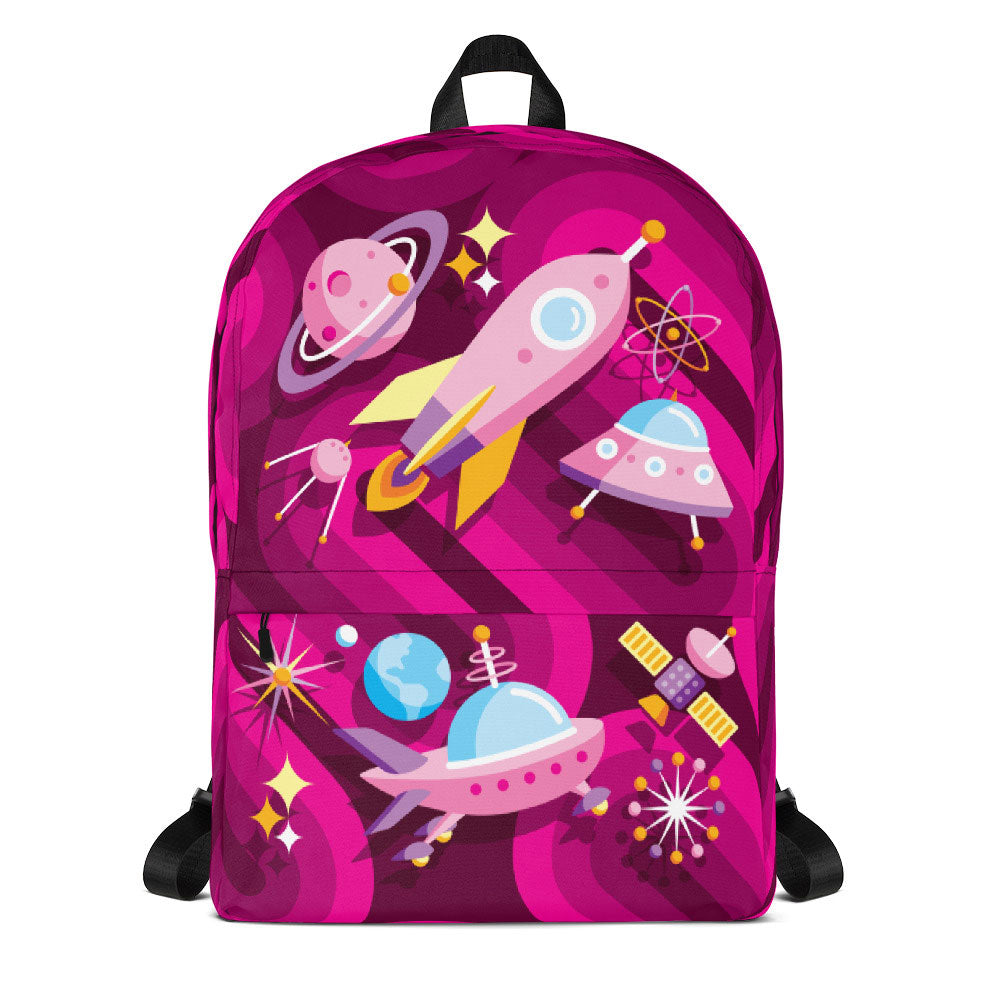Mid Century Modern Pink SpaceCadet Kids Backpack front