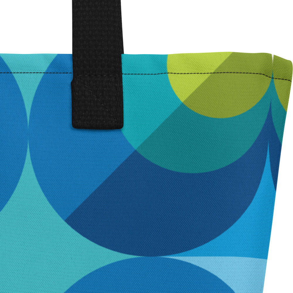 Mid Century Modern Aqua Blue LoverLeaf Beach Bag fabric closeup
