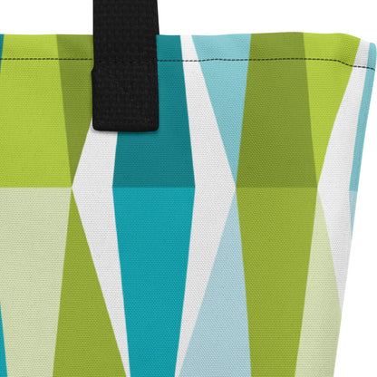 Mid Century Modern Aqua Green LozAnges Beach Bag fabric close-up