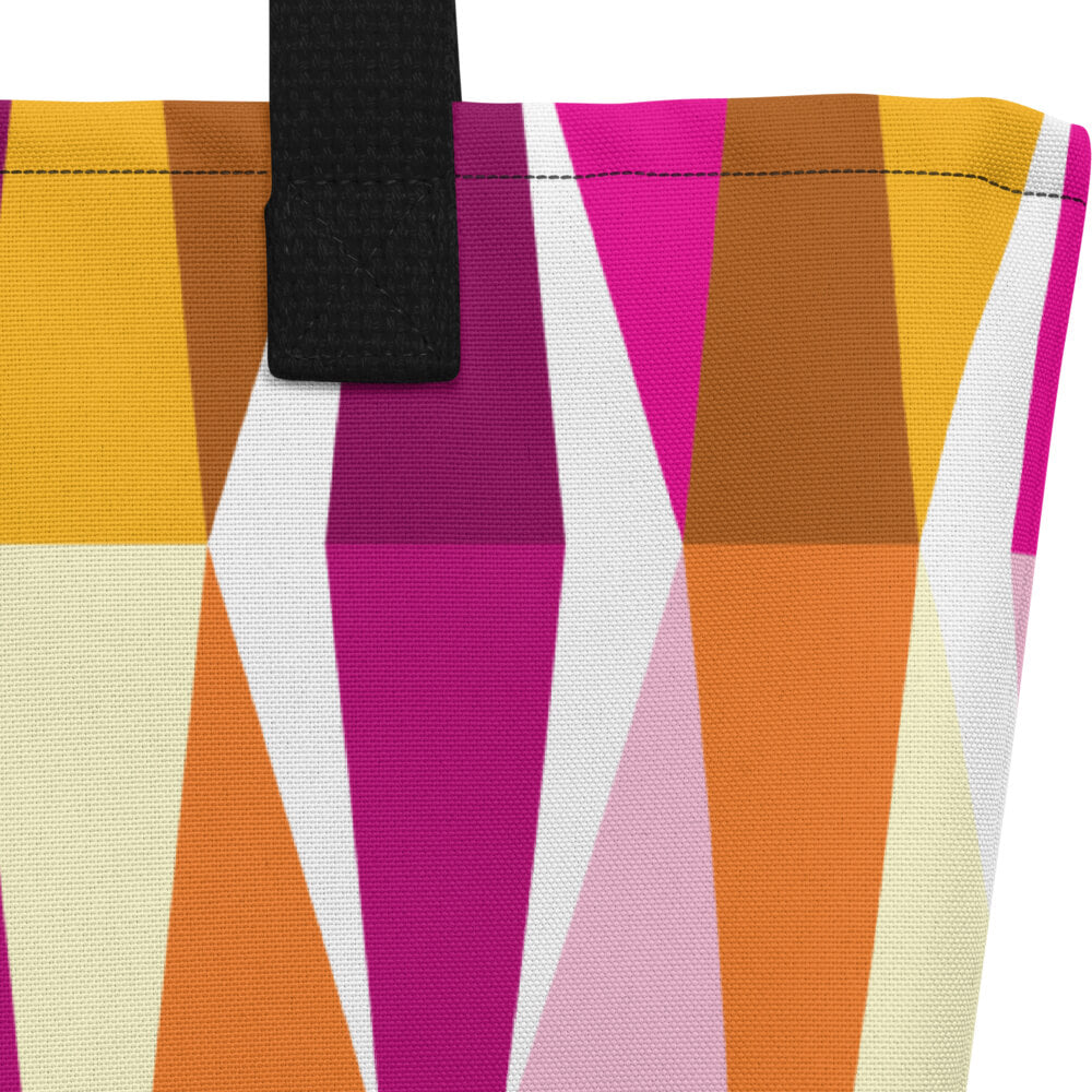 Mid Century Modern Orange Pink LozAnges Beach Bag fabric close-up