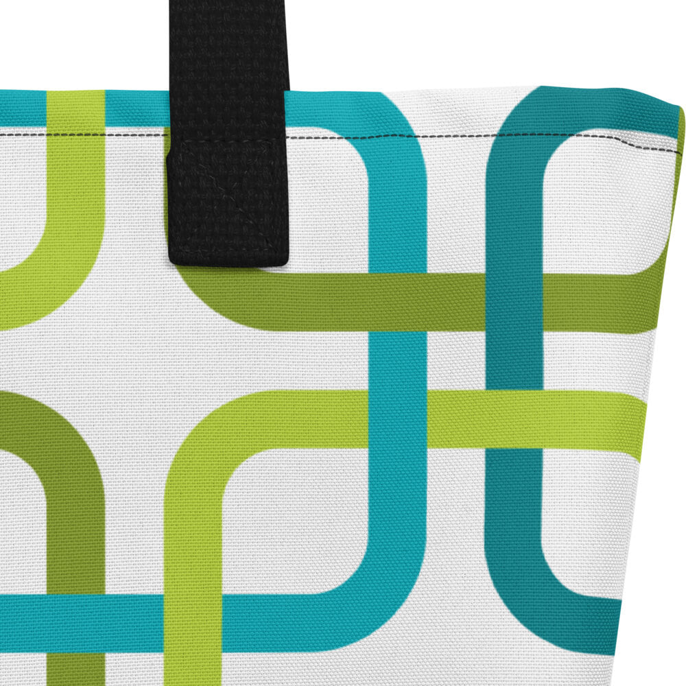 Mid Century Modern Green PanAmTrays Beach Bag fabric close-up