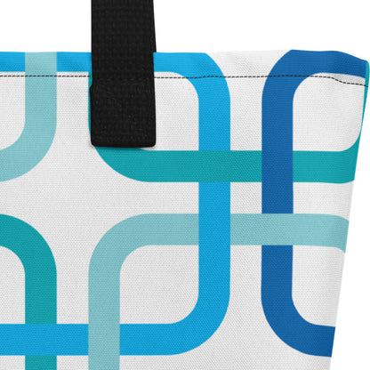 Mid Century Modern Blue PanAmTrays Beach Bag fabric close-up