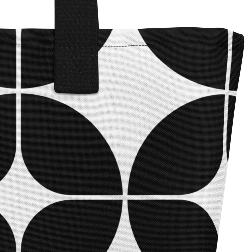 Mid Century Modern Black and White StarChips Beach Bag fabric detail