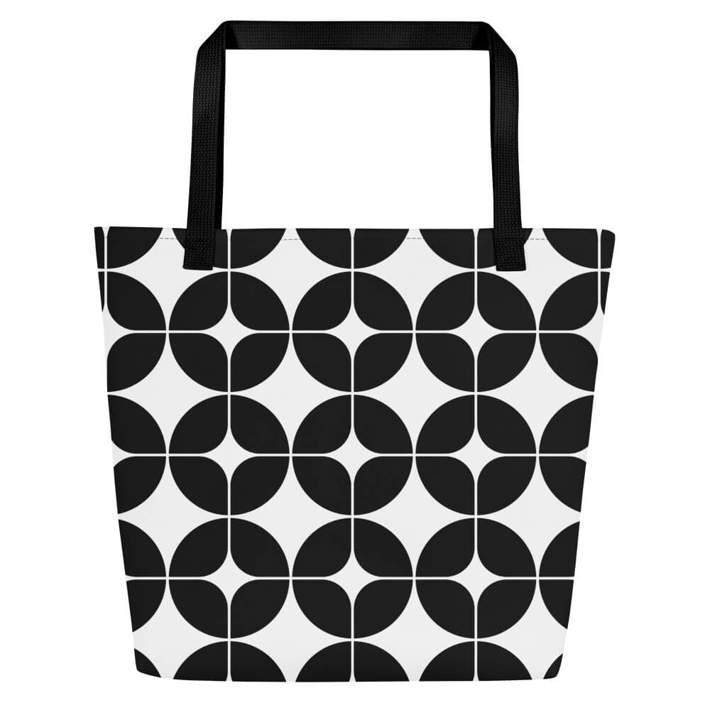Mid Century Modern Black and White StarChips Beach Bag front view