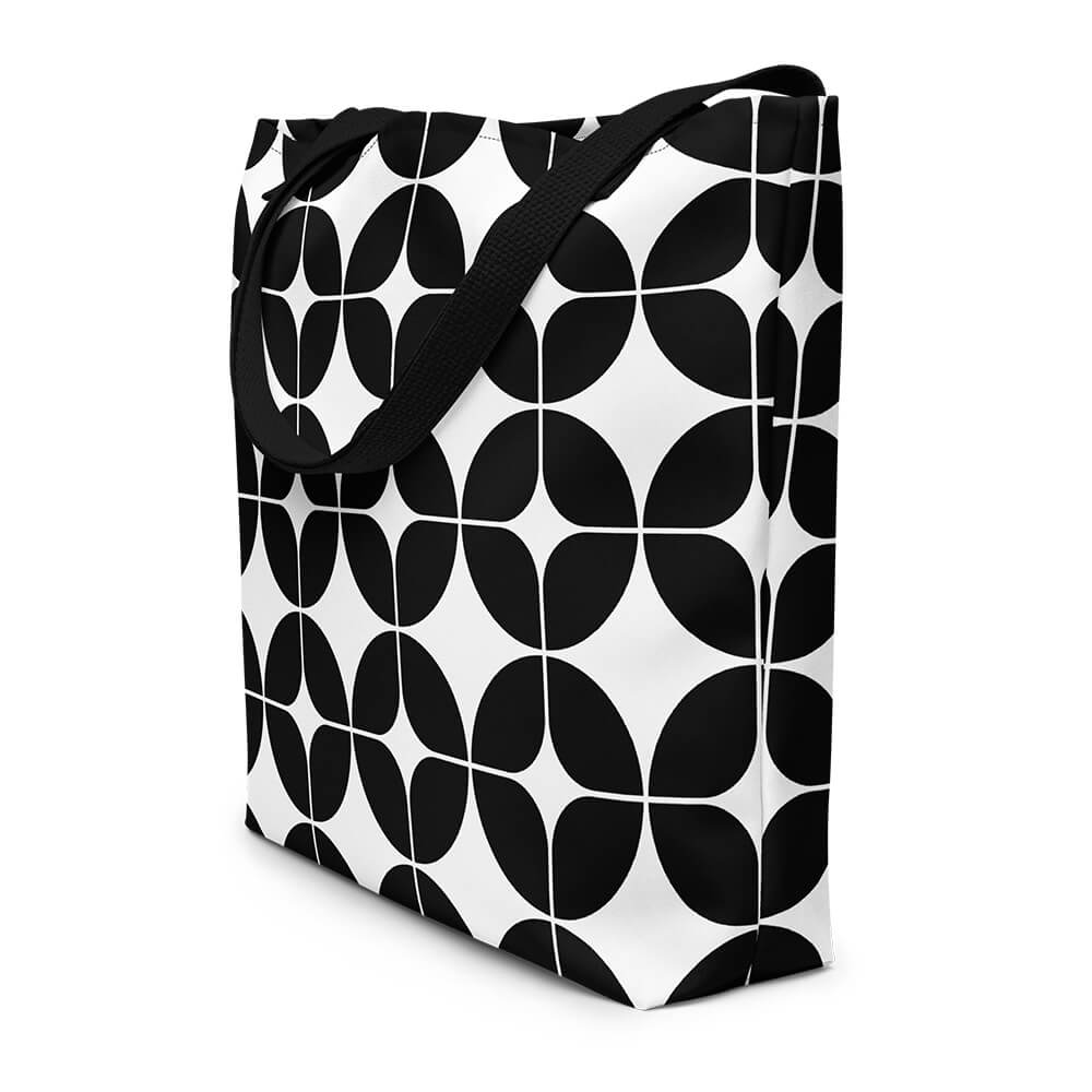 Mid Century Modern Black and White StarChips Beach Bag side view
