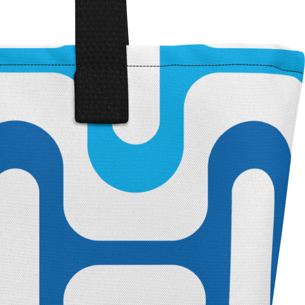 Mid Century Modern Blue ZipperDee Beach Bag fabric closeup