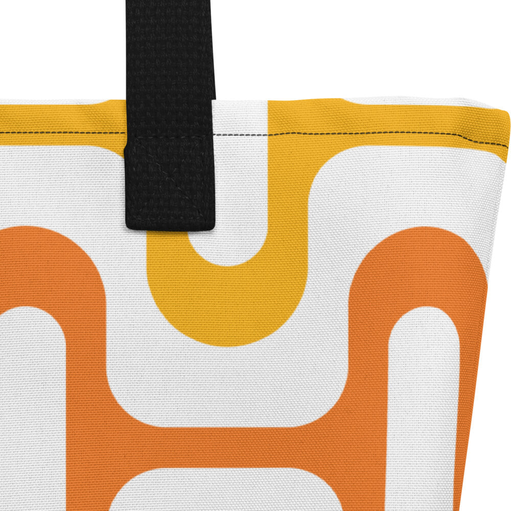 Mid Century Modern Orange ZipperDee Beach Bag fabric closeup
