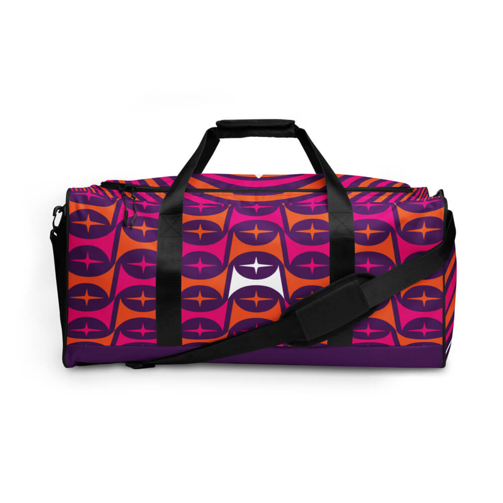 Mid Century Modern Orange Pink Mid-Mod Star Duffle Bag front view