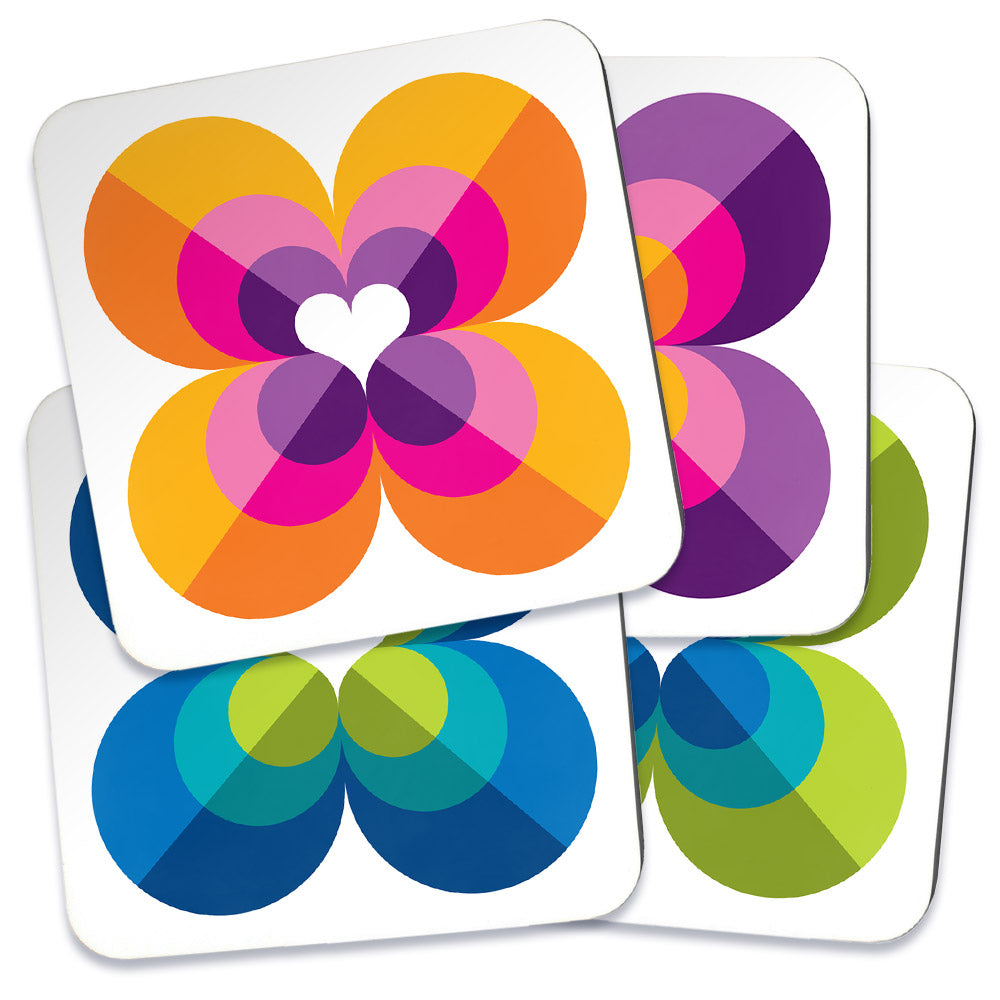 Mid Century Modern Multicolour LoverLeaf Coasters set of 4