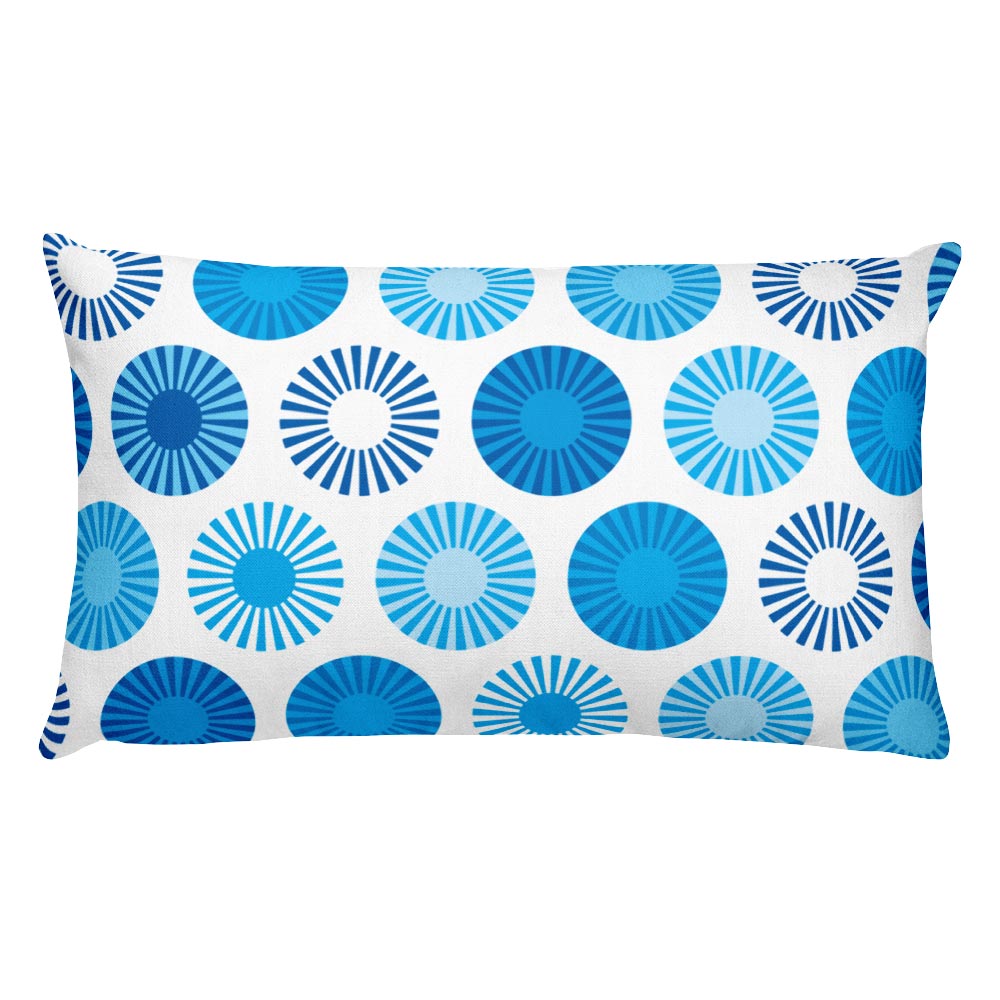 Mid Century Modern Blue FlowerPower 20" x 12" Rectangular Cushion Throw Pillow