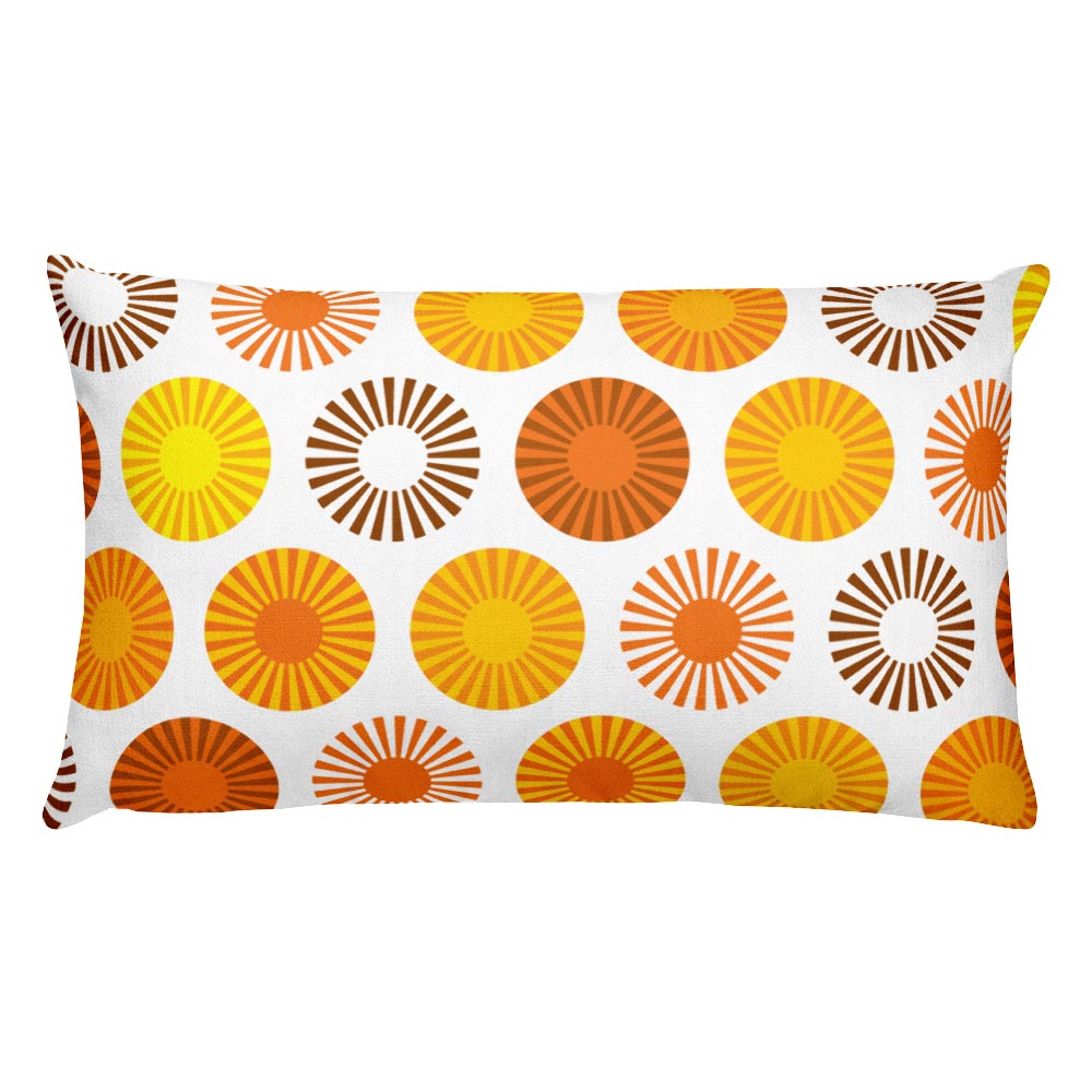 Mid Century Modern Orange FlowerPower 20" x 12" Rectangular Cushion Throw Pillow