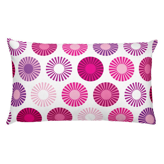 Mid Century Modern Pink FlowerPower 20" x 12" Rectangular Cushion Throw Pillow