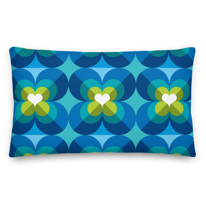 Mid Century Modern Aqua Blue LoverLeaf 20" x 12" Rectangular Cushion Throw Pillow