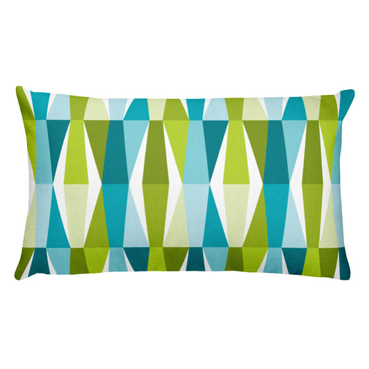 Mid Century Modern Aqua Green LozAnges 20" x 12" Rectangular Cushion Throw Pillow