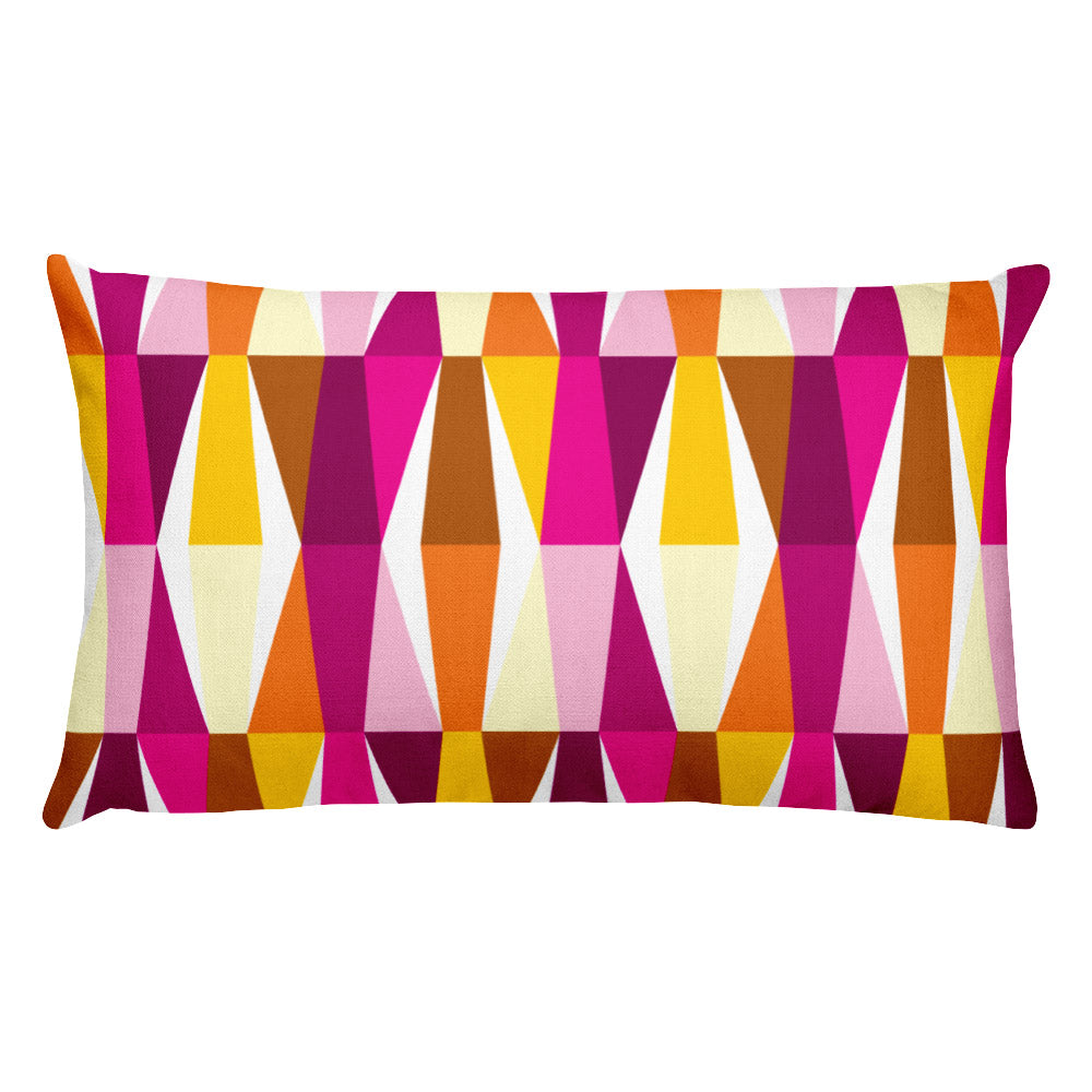 Mid Century Modern Orange Pink LozAnges 20" x 12" Rectangular Cushion Throw Pillow