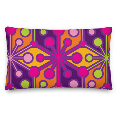 Mid Century Modern Multicolour PsychoFlakes 20" x 12" Rectangular Pillow Cushion front view